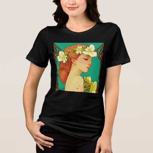 花を髪に入れたケルトの女性 トライブレンドＴシャツ (正面)