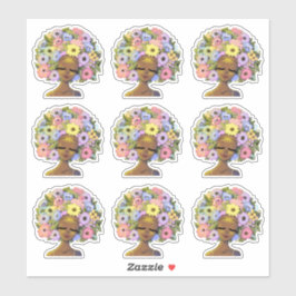 花を髪に持つアフリカ系アメリカ人女性 シール