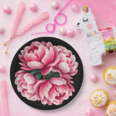 花を黒い背景に紙プレート ペーパープレート (パーティー)