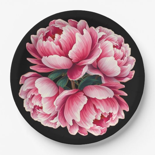 花を黒い背景に紙プレート ペーパープレート (正面)
