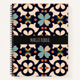 花アイソメブルーオレンジフローラレトロパターン ノートブック