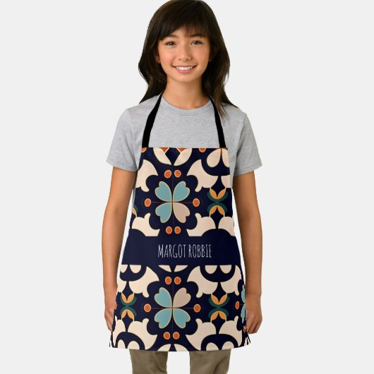 花アイソメブルーベージュ花のパターン エプロン (インサイチュ)