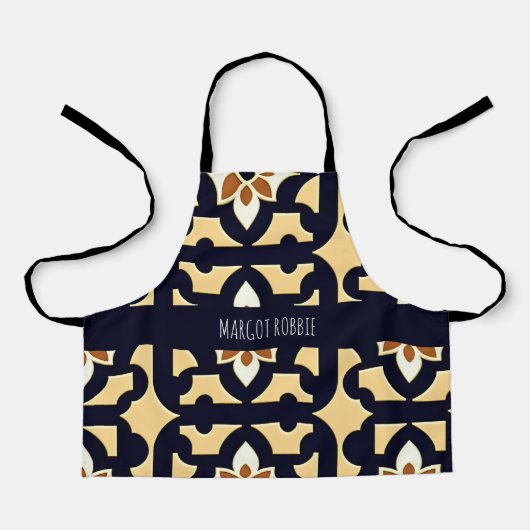 花アイソメボックスベージュ植物模様 エプロン (正面)