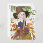 花アートカード付き秋のファームガール ポストカード (正面/裏面)