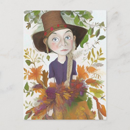 花アートカード付き秋のファームガール ポストカード (正面)