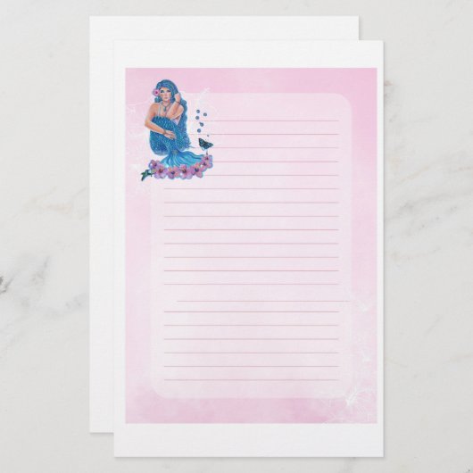 花アート付きマーメイドby Renee Lavoie 便箋 (正面/裏面)
