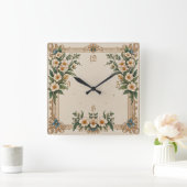 花アールデコ スクエア壁時計 (ホーム)