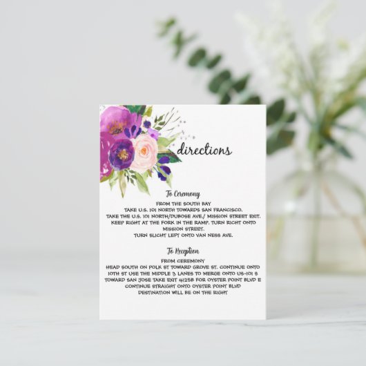 花イラストのプラム ウォータカラー結婚式 案内カード 招待状 (スタンド正面)