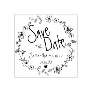 花イラストの手描きリース 結婚式 Save The Date ラバースタンプ