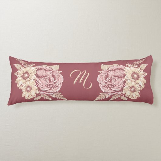 花イラストレーションカスタムモノグラム体枕 ボディピロー (正面)