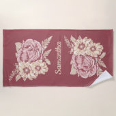 花イラストレーション名前をカスタムするビーチタオル ビーチタオル (正面)