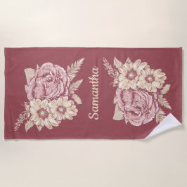 花イラストレーション名前をカスタムするビーチタオル ビーチタオル