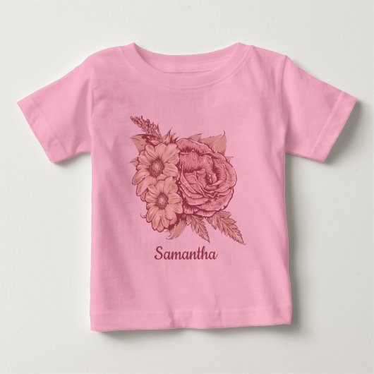 花イラストレーション名前をカスタムする服 ベビーTシャツ (正面)