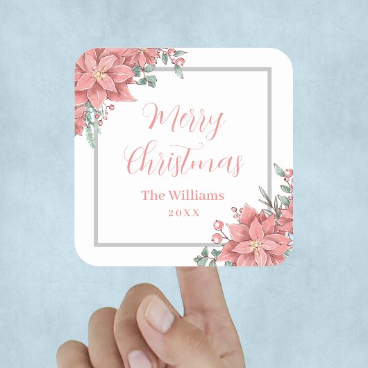 花イラスト メリークリスマス オーダーメイド スクエアシール