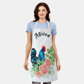 花エプロン付きパーソナライズされた鶏 エプロン (着用した状態)