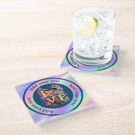 花エレガントとハートと黄金の愛 ガラスコースター