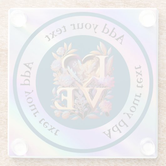 花エレガントとハートと黄金の愛 ガラスコースター (裏面)