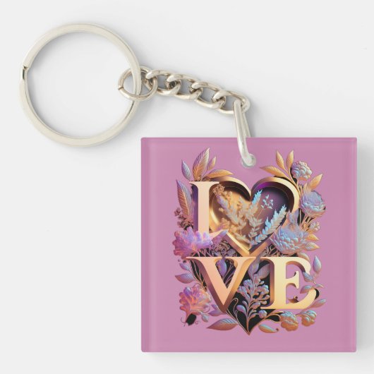 花エレガントとハートと黄金の愛 キーホルダー (正面)