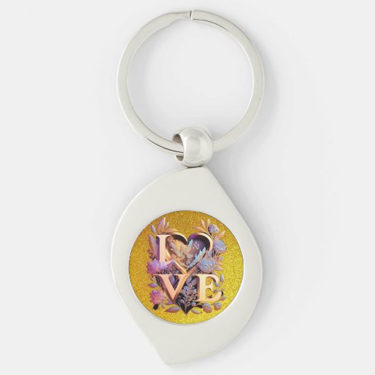 花エレガントとハートと黄金の愛 キーホルダー (正面)