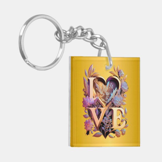花エレガントとハートと黄金の愛 キーホルダー (正面左)