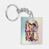 花エレガントとハートと黄金の愛 キーホルダー (正面左)