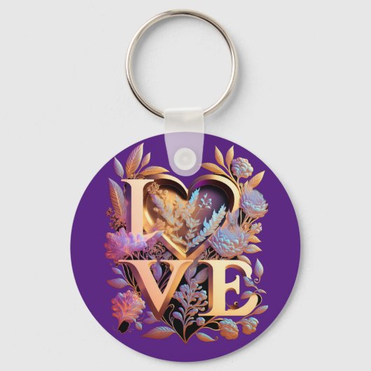 花エレガントとハートと黄金の愛 キーホルダー (正面)