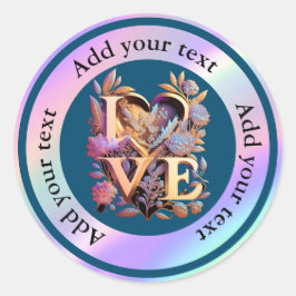 花エレガントとハートと黄金の愛 ラウンドシール