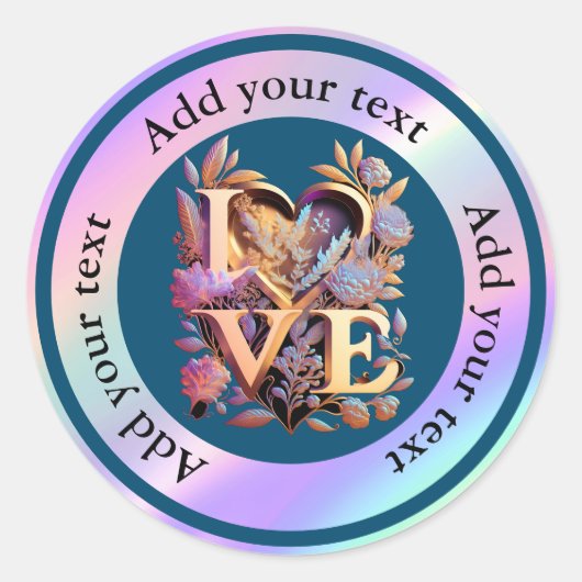 花エレガントとハートと黄金の愛 ラウンドシール (正面)