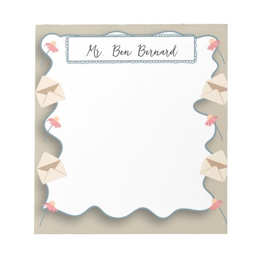 花エレガントと封筒（名前はメモ帳） ノートパッド (正面)