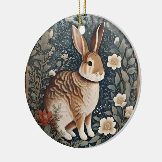 花エレガントと花で囲まれた離れうさぎ セラミックオーナメント (左)