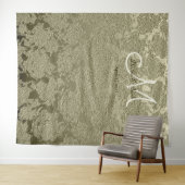 花エレガントなサテングリーンとアイボリーのモノグラム結婚式 タペストリー (インサイチュ(横))