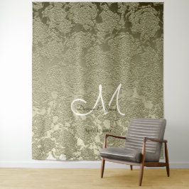 花エレガントなセージグリーンとアイボリーのモノグラム背景 タペストリー