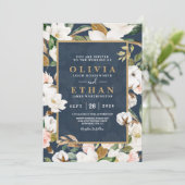 花エレガントなマグノリア・ブラッシュ・ネイビー・ニュートラル 招待状 (スタンド正面)