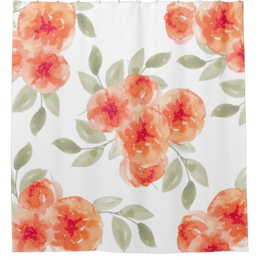 花エレガントな水彩画のモモのシャクヤク シャワーカーテン (正面)