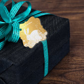 花エレガントに座る白うさぎ金ゴールド フェイバータグ