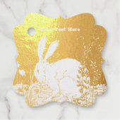 花エレガントに座る白うさぎ金ゴールド フェイバータグ (正面)