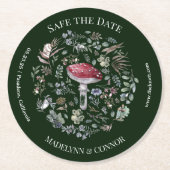 花エレガントのキノコの結婚式の日付を保存 ラウンドペーパーコースター (正面)