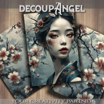 花エレガントの中の東洋女性 – Decompage -