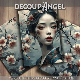 花エレガントの中の東洋女性 – Decompage - ラッピングペーパーシート