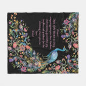 花エレガントの尾とメッセージを持つ孔雀 フリースブランケット (正面(横))