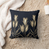 花エレガントの葉の束ブラック&金ゴールドフローラ クッション (ブランケット)