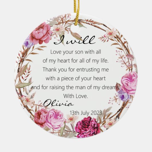 花エレガントは新郎の新婦の母結婚 セラミックオーナメント (正面)