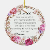 花エレガントは新郎の新婦の母結婚 セラミックオーナメント (裏面)