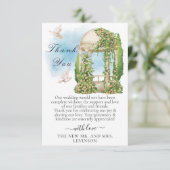 花エレガントや木や鳩が咲くガゼボ サンキューカード (スタンド正面)