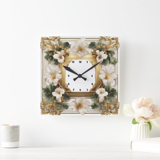 花エレガントアールデコ スクエア壁時計 (ホーム)