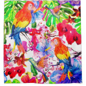 花エレガントカラフルとオウム シャワーカーテン (正面)