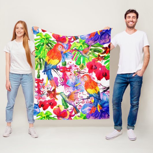 花エレガントカラフルとオウム フリースブランケット (インサイチュ)