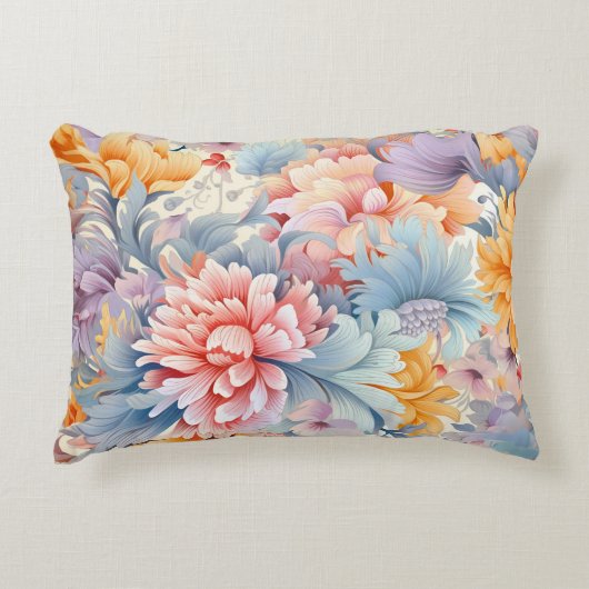 花エレガントカラフル柄ジャパン・アート アクセントクッション (正面)