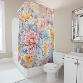 花エレガントカラフル柄ジャパン・アート シャワーカーテン