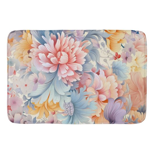 花エレガントカラフル柄ジャパン・アート バスマット (正面)